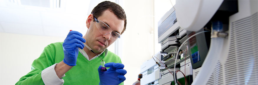 A chemistry researcher in the lab