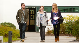 Students walking across the quadrangle